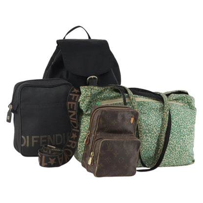 Louis Vuitton LOUIS VUITTON Fendi Bottega Valentino Bag Nylon 4 Set Green Black LV Authentic 162607