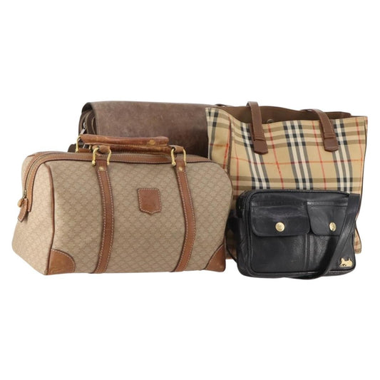 Burberrys Burberrys Cartier Celine Macadam Nova Check Bag Leather 4 Set Black Authentic BSZ449