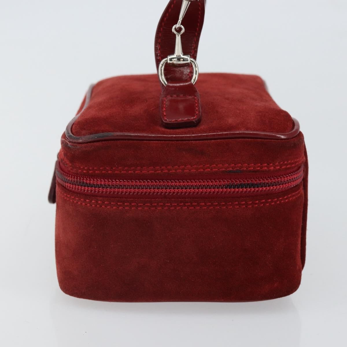 Gucci GUCCI Horsebit Vanity Bag Hand Bag Suede Red Gold 032 1705 0141 Authentic yk19984