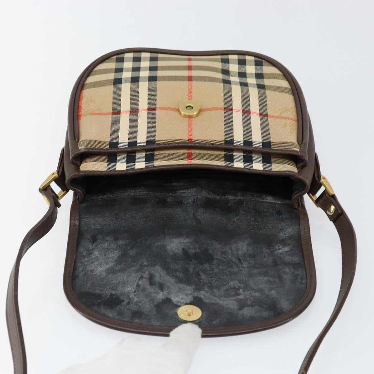 Burberrys Burberrys Nova Check Shoulder Bag Canvas Beige Gold Authentic 153922