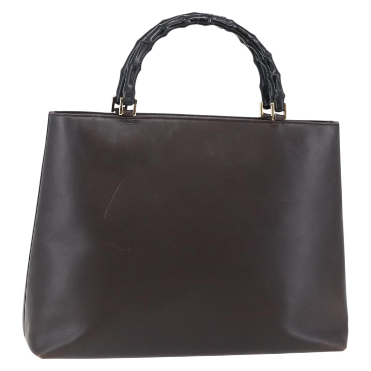 Gucci GUCCI Bamboo Hand Bag Leather Dark Brown Gold 002 1998 0507 Authentic ep11424