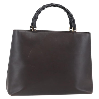 Gucci GUCCI Bamboo Hand Bag Leather Dark Brown Gold 002 1998 0507 Authentic ep11424