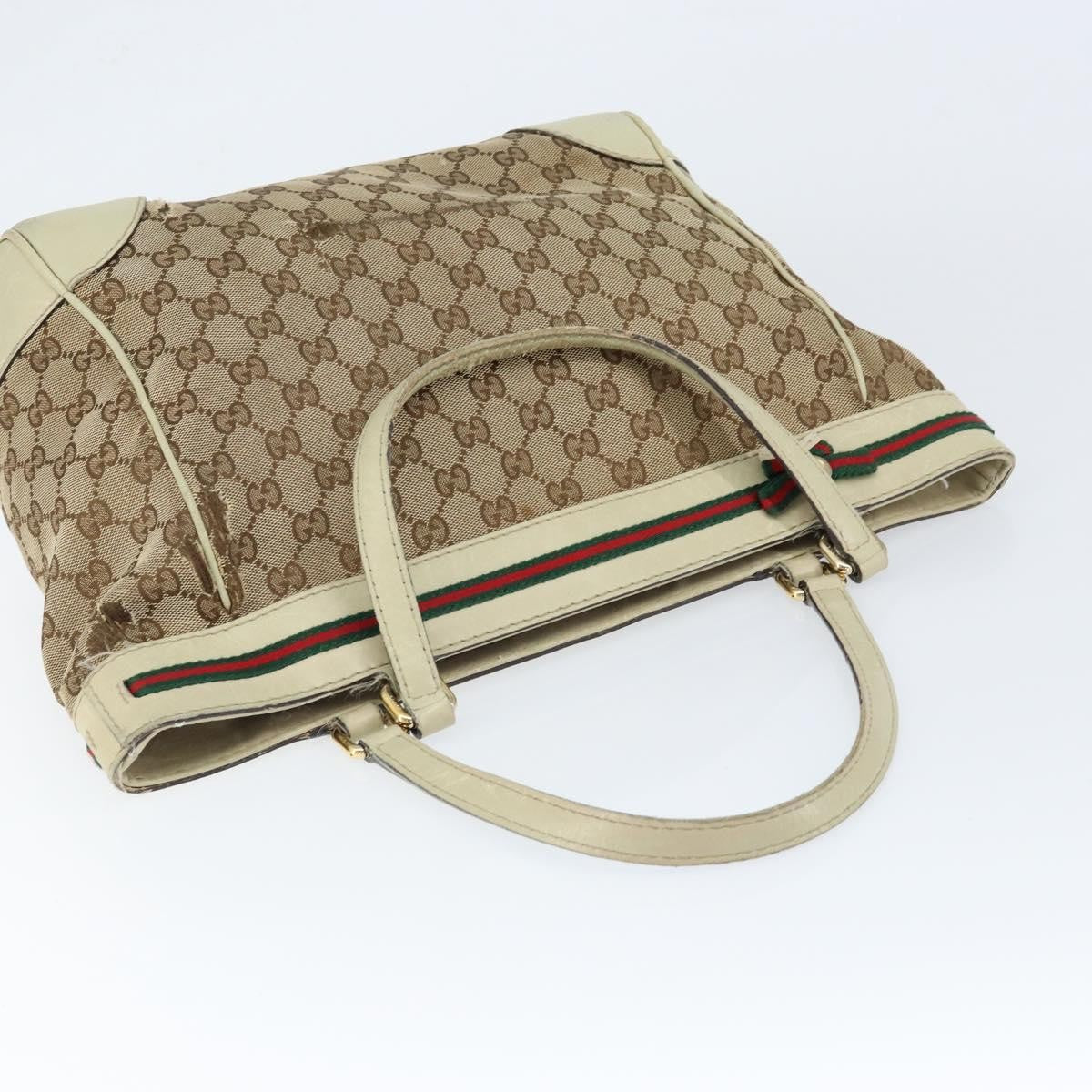 Gucci GUCCI GG Canvas Web Sherry Line Tote Bag Beige Gold 257061 Authentic gh1178