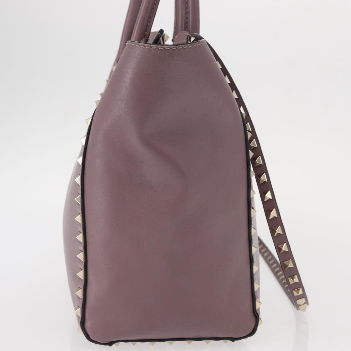 Valentino VALENTINO Studs Hand Bag Leather 2way Purple Gold Authentic gh1289