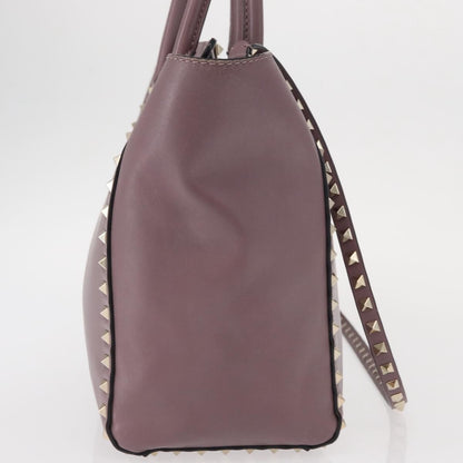 Valentino VALENTINO Studs Hand Bag Leather 2way Purple Gold Authentic gh1289