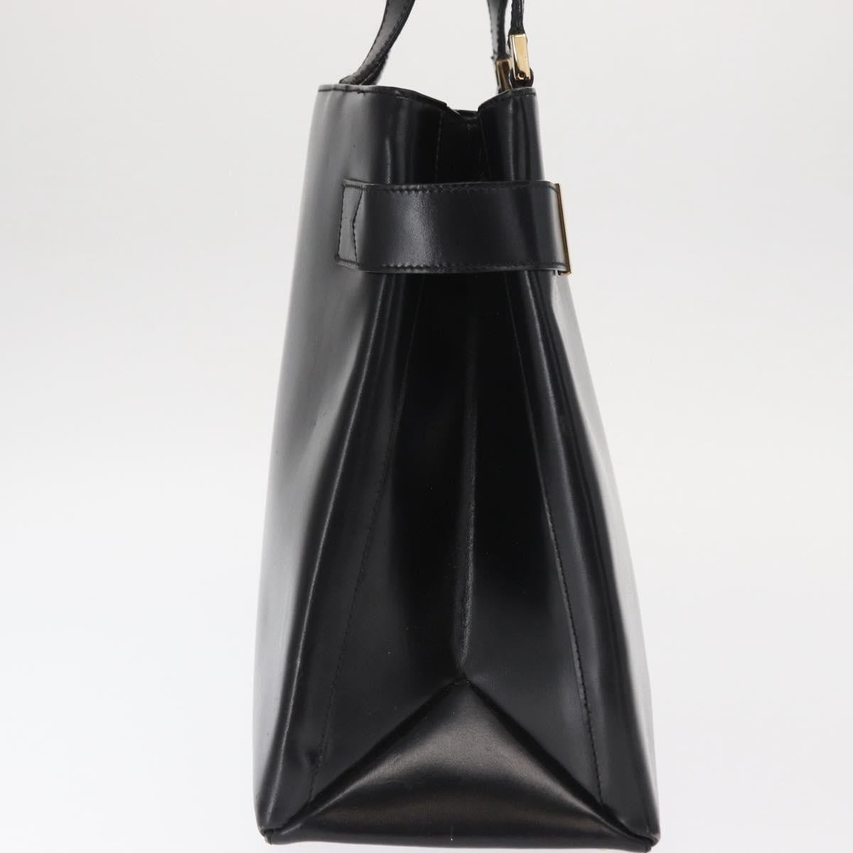 Gucci GUCCI Hand Bag Leather Black Gold Authentic BA9107