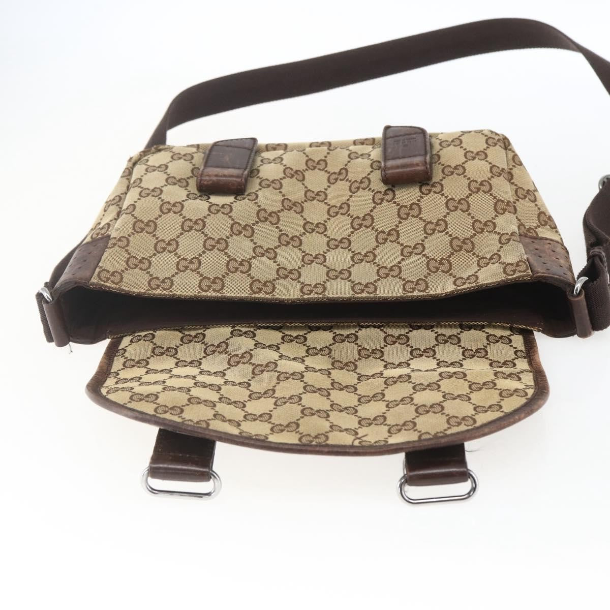 Gucci GUCCI GG Canvas Web Sherry Line Shoulder Bag Red Silver beige 145858 Authentic 166768