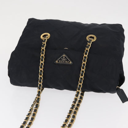 Prada PRADA Chain Shoulder Bag Nylon Navy Gold Authentic ka893
