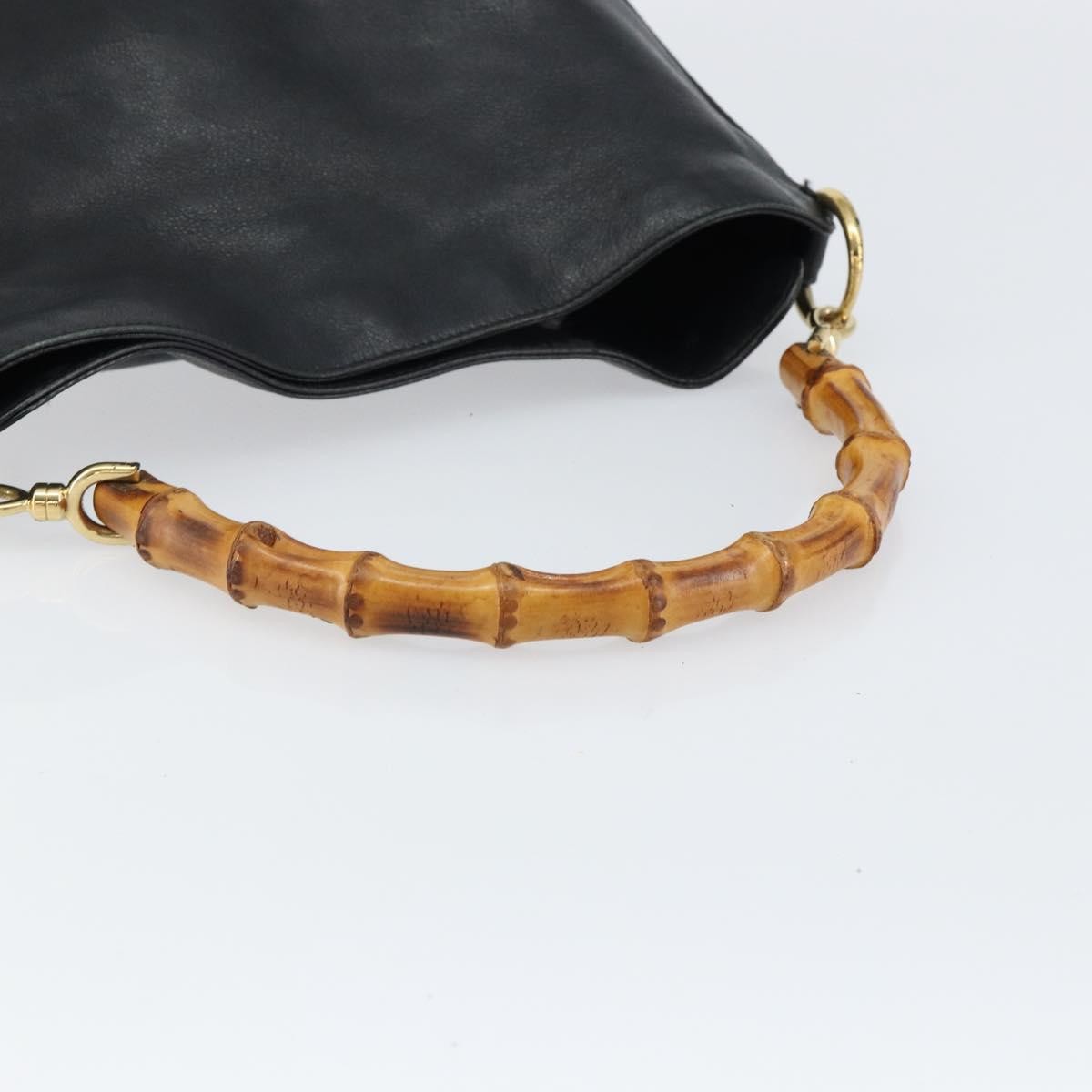 Gucci GUCCI Bamboo Hand Bag Leather Black Gold 001 0166 1638 Authentic 150344