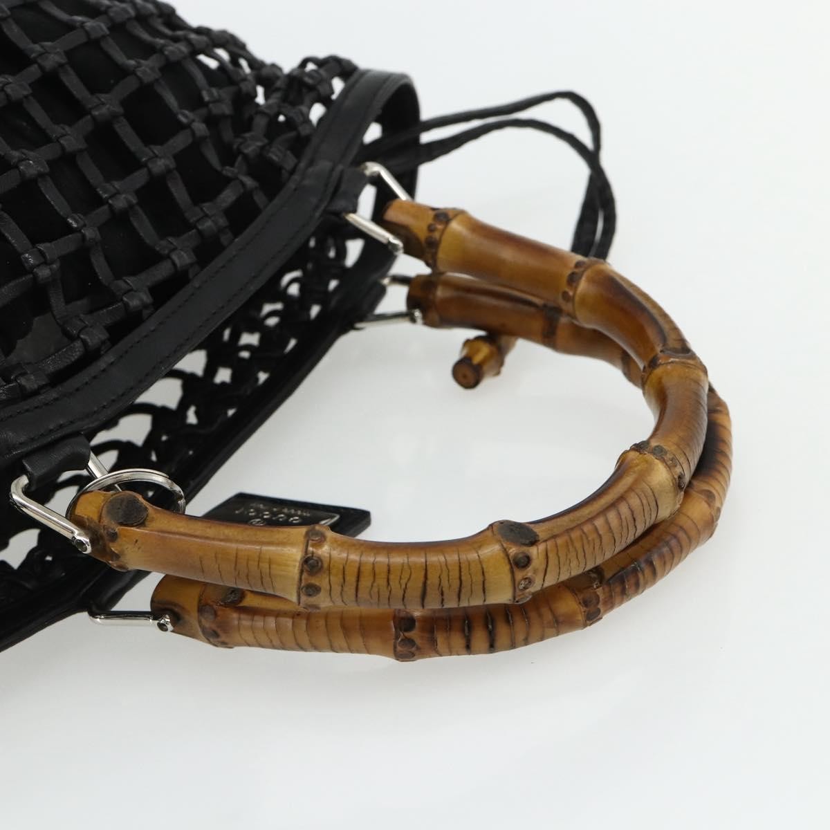 Gucci GUCCI Bamboo Hand Bag Leather Black Silver 000 1046 0542 Authentic 177859