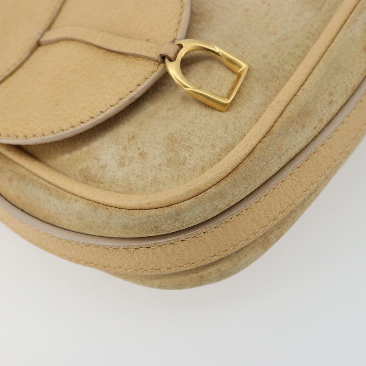 Gucci GUCCI Saddle Shoulder Bag Suede Beige Gold Authentic ep14557