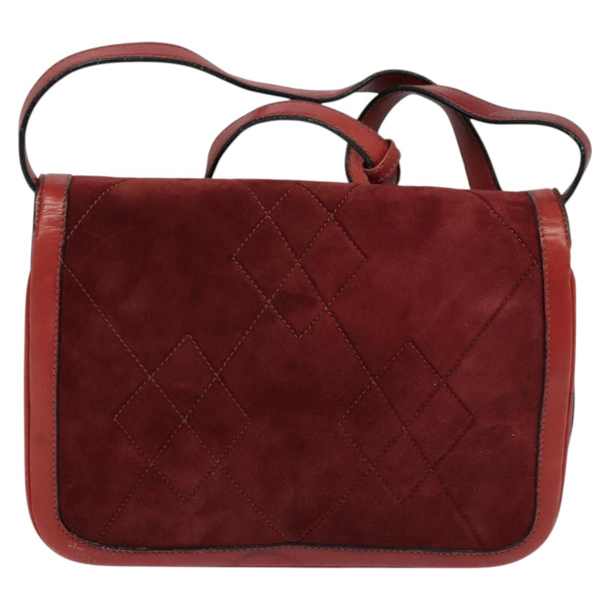 Gucci GUCCI Shoulder Bag Suede Vintage Red Gold Authentic ep7843
