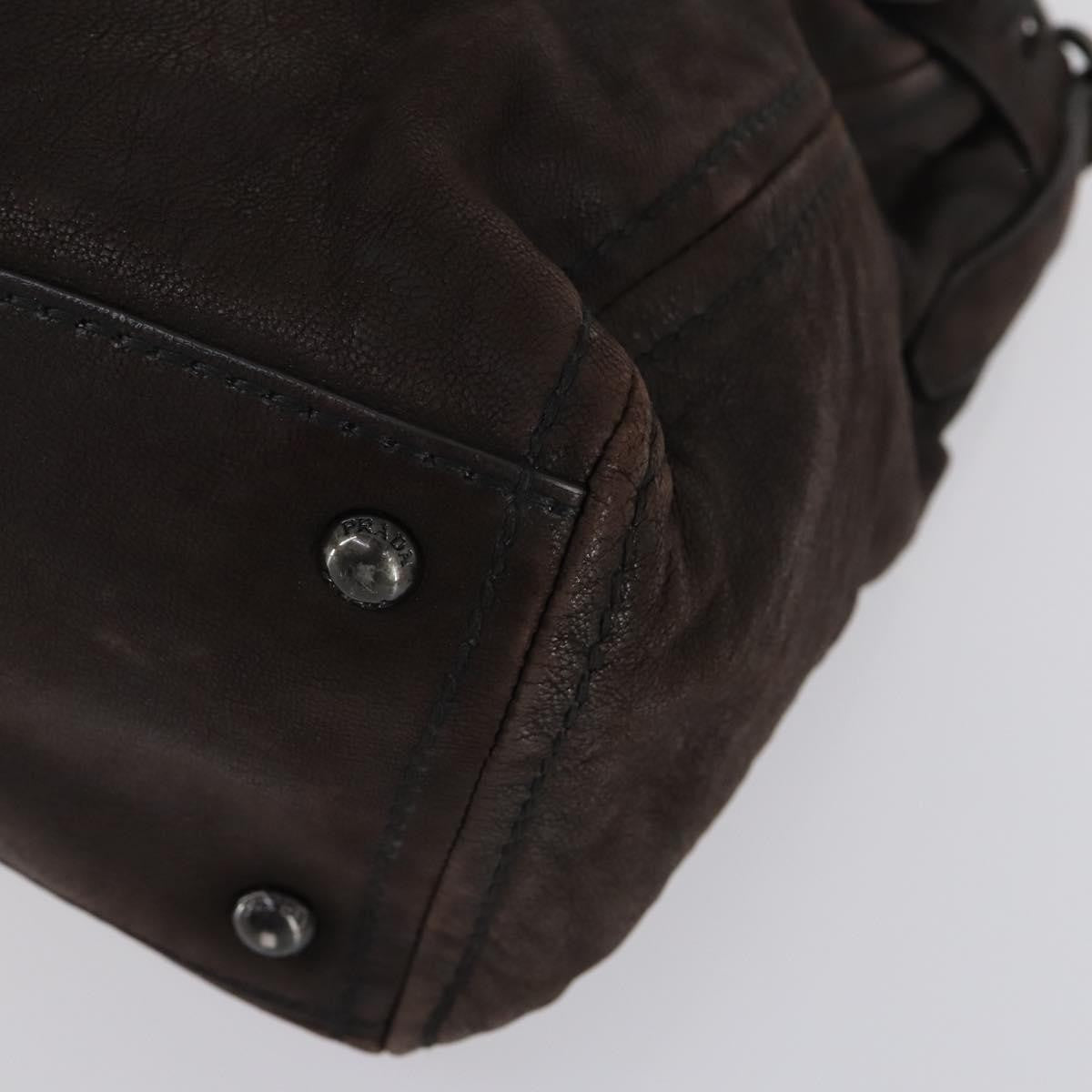 Prada PRADA Hand Bag Leather 2way Brown Silver Authentic 153083