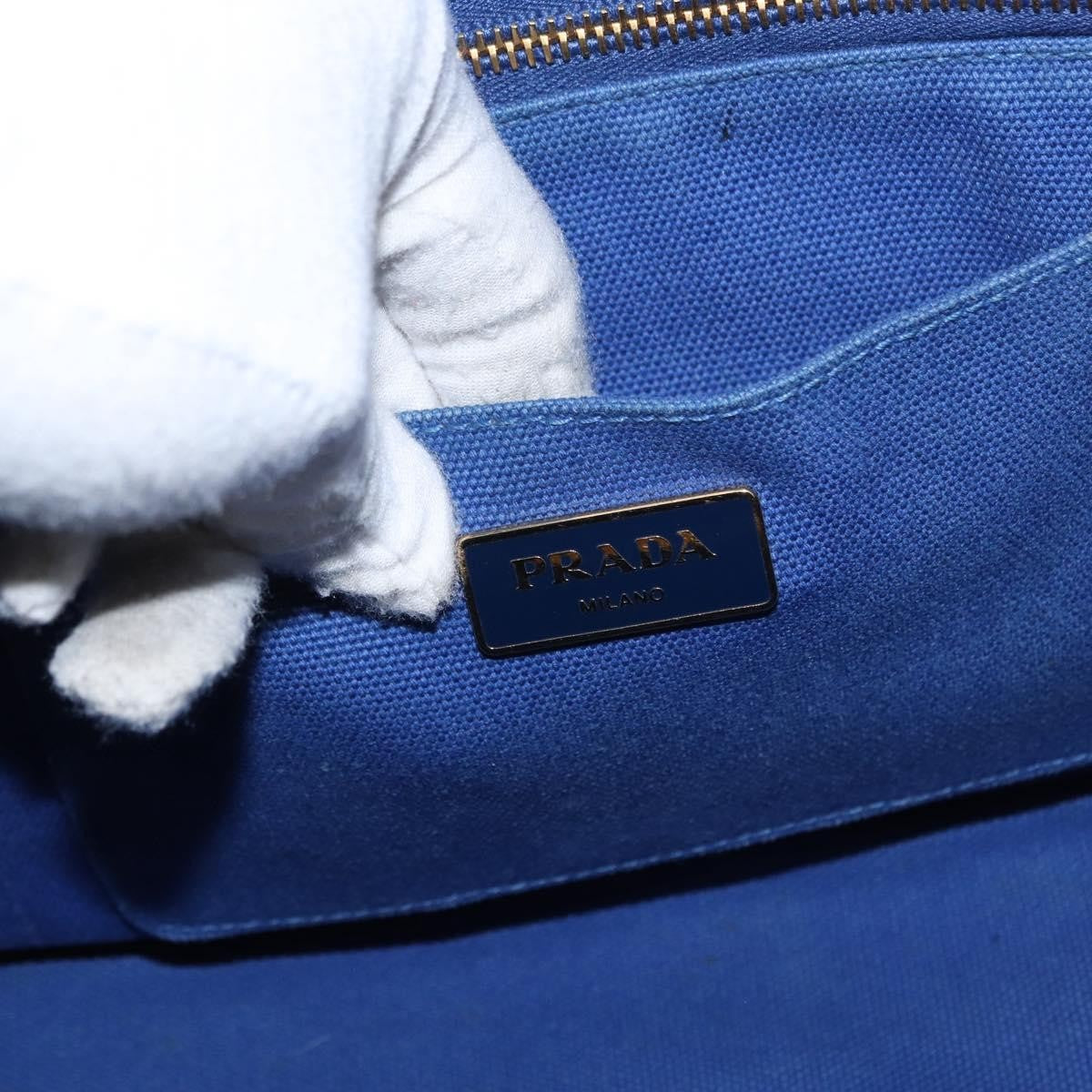 Prada PRADA Canapa MM Hand Bag Canvas Blue Gold Authentic 162140