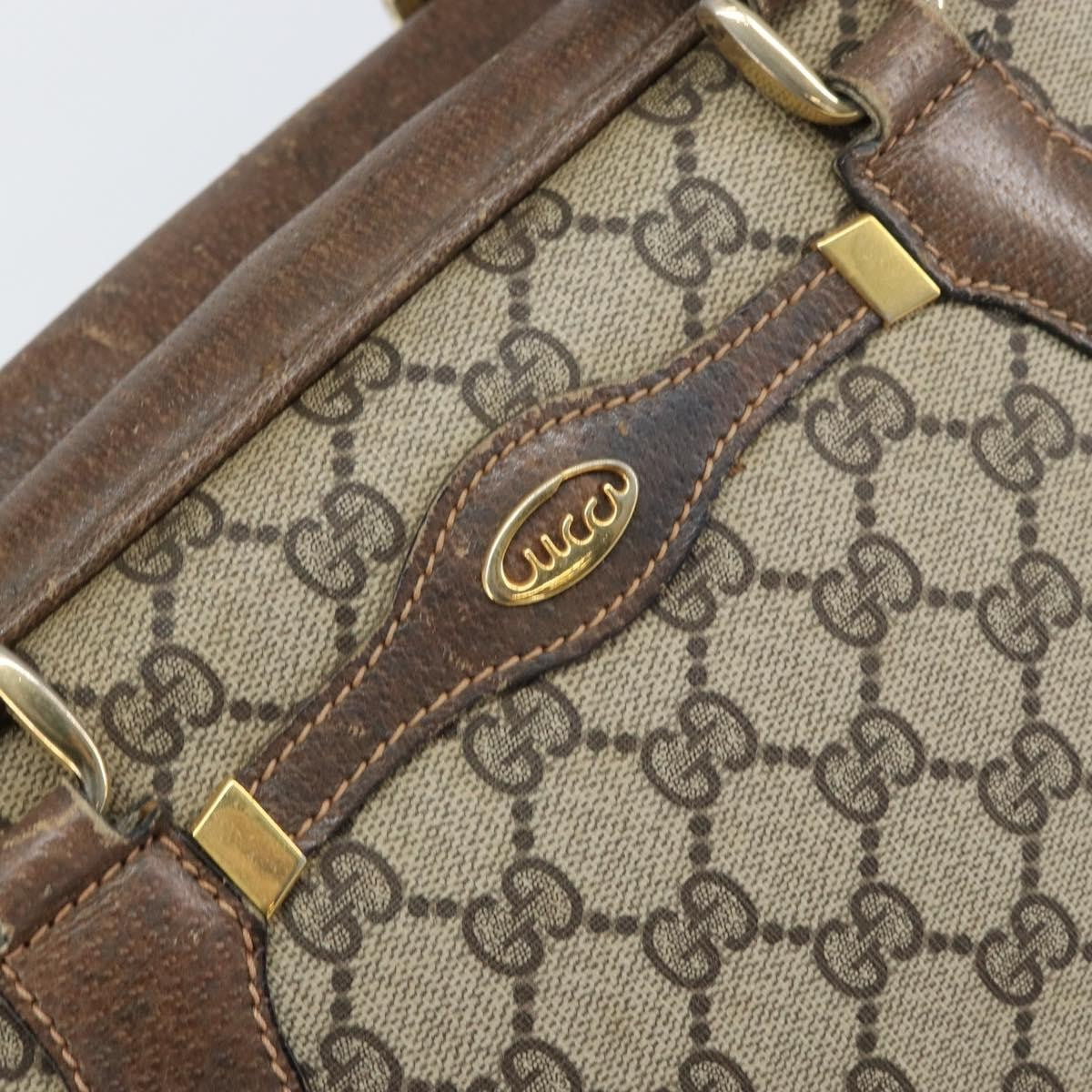 Gucci GUCCI GG Supreme Boston Bag PVC Beige Gold Authentic 156838