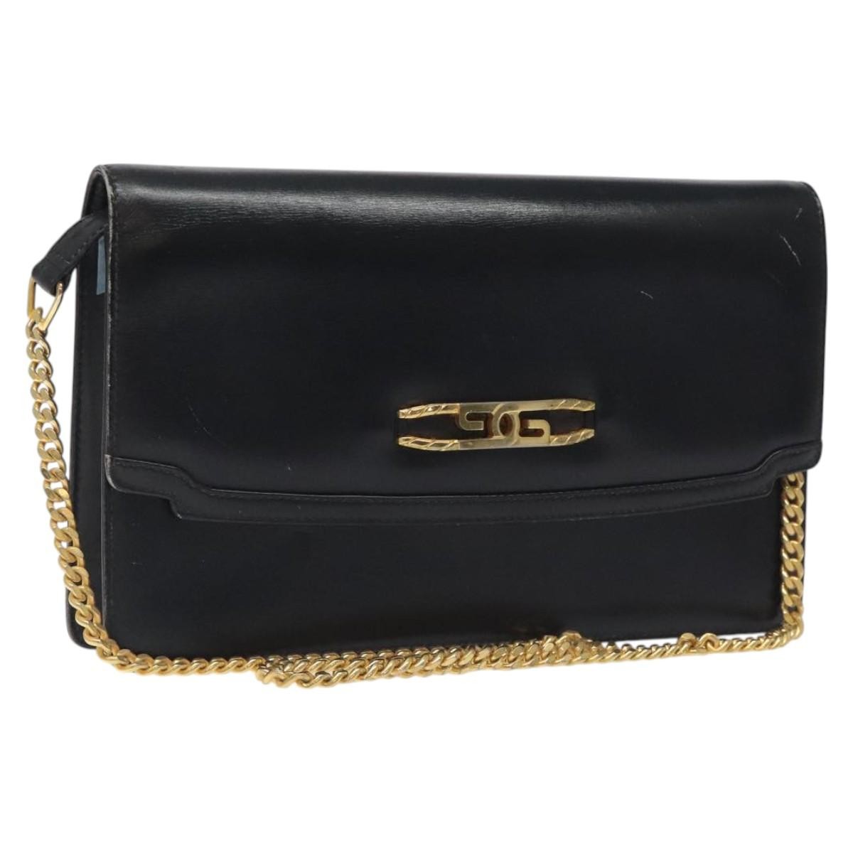 Gucci GUCCI Chain Shoulder Bag Leather Black Gold Authentic 121927
