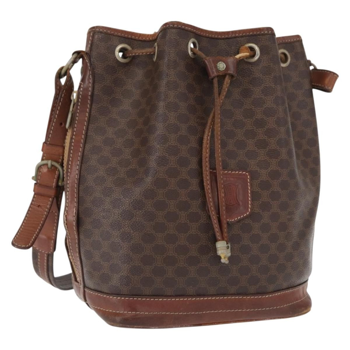 Celine CELINE Macadam Canvas Shoulder Bag PVC Leather Brown Gold Authentic 162040