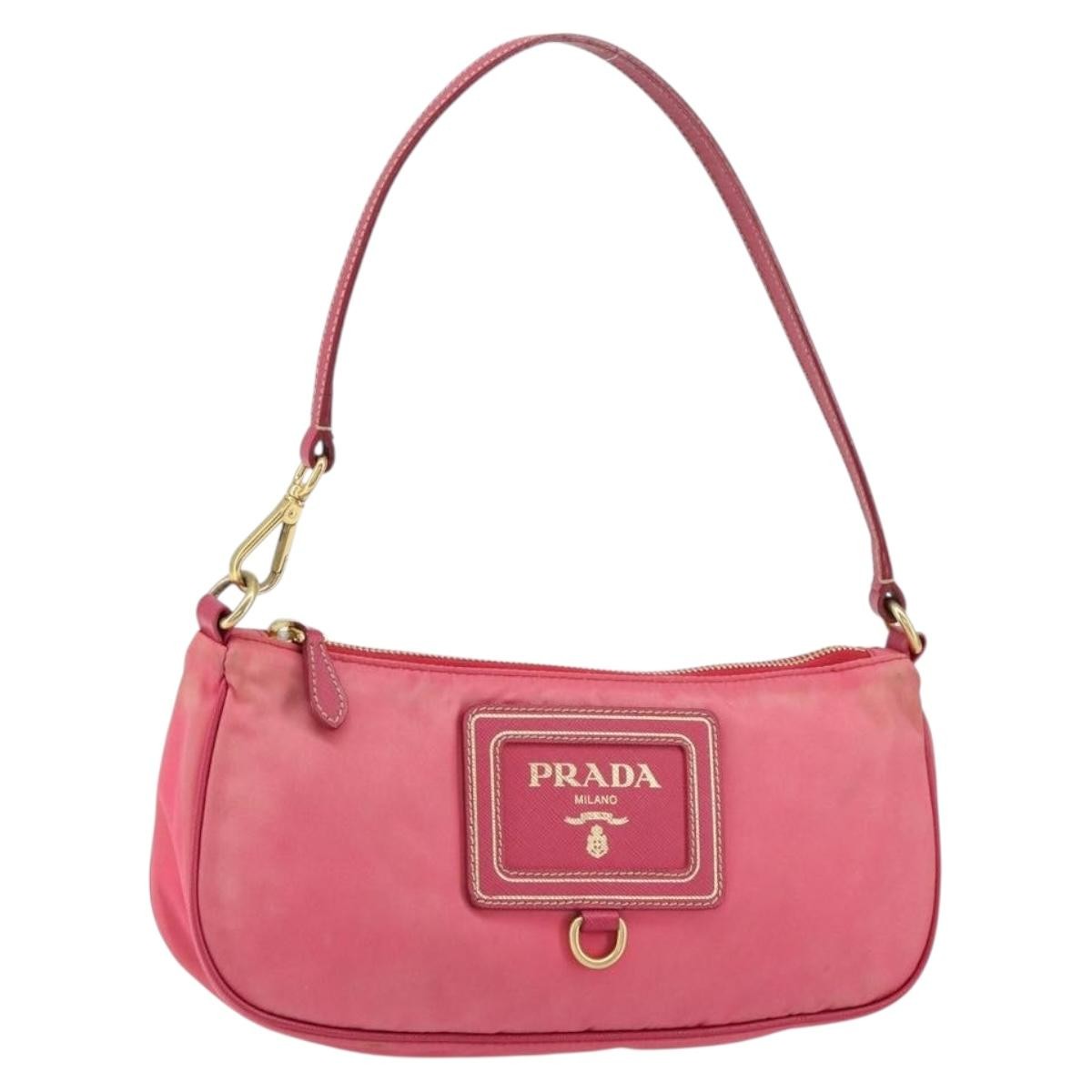 Prada PRADA Shoulder Bag Nylon Leather Pink Gold Authentic 155082