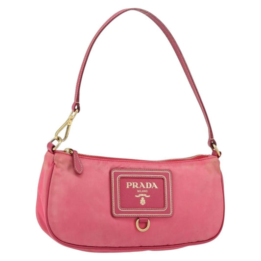 Prada PRADA Shoulder Bag Nylon Leather Pink Gold Authentic 155082
