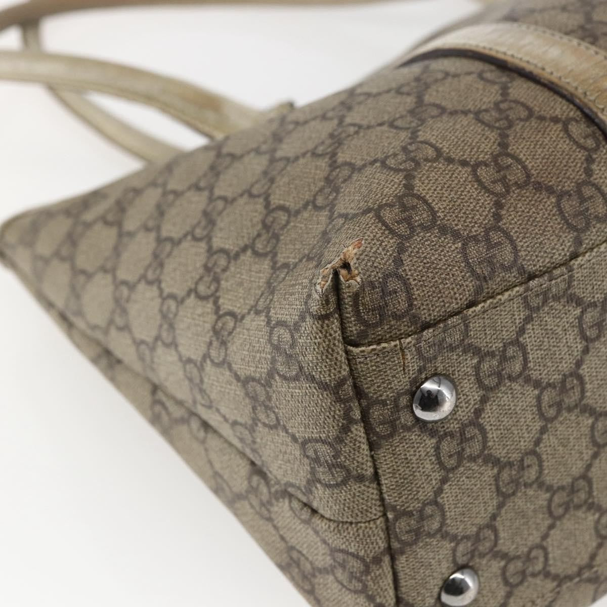 Gucci GUCCI GG Supreme Tote Bag PVC Beige Silver 114595 Authentic BA10796