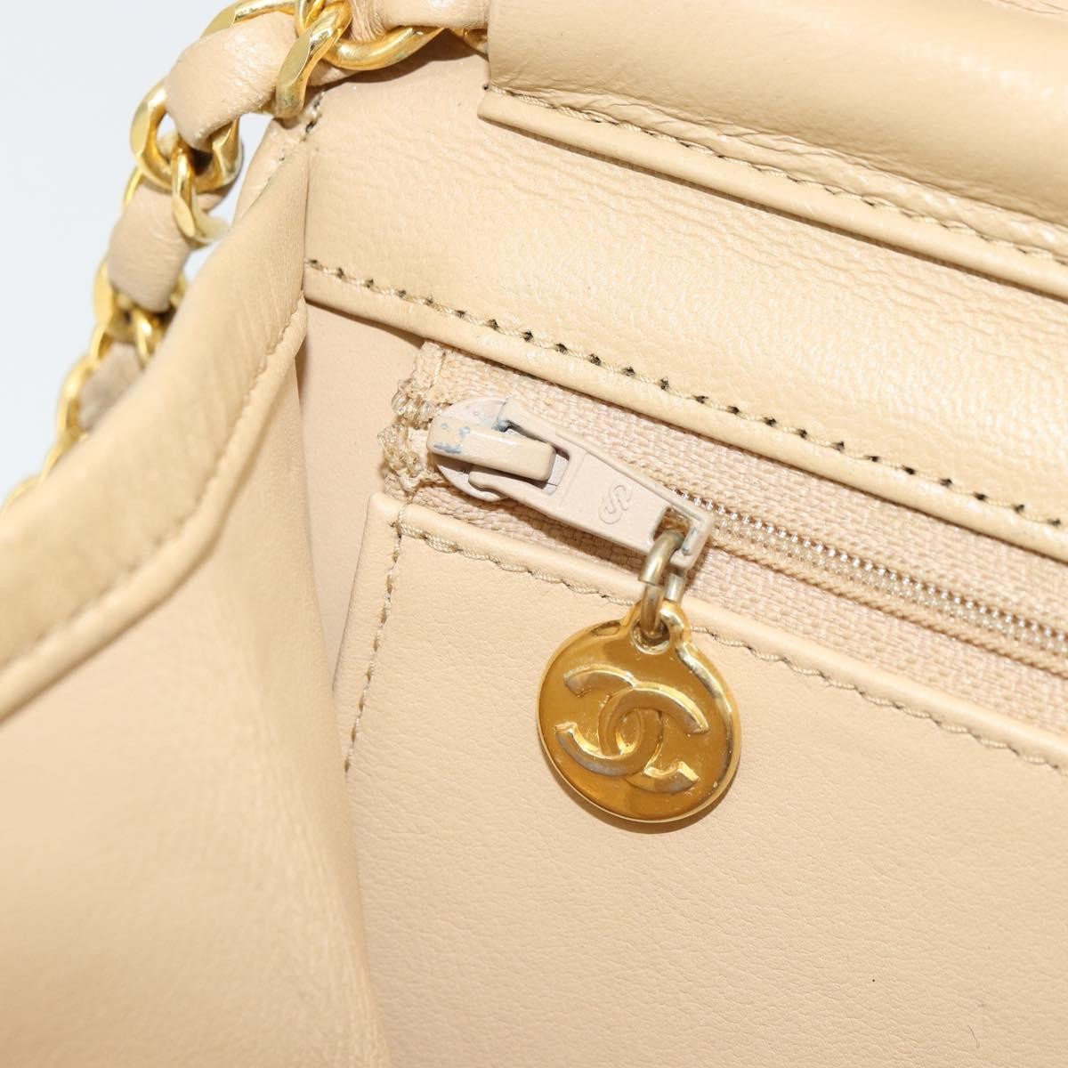 Chanel CHANEL Chain Shoulder Bag Lamb Skin Beige Gold CC Authentic mr2475V