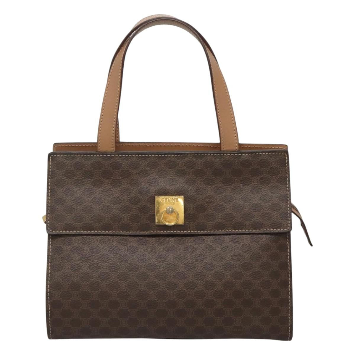 Celine CELINE Macadam Canvas Hand Bag PVC Leather 2way Brown Gold Authentic 123320