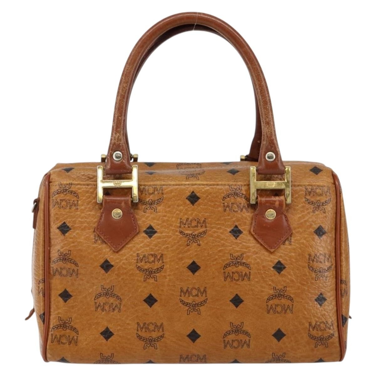 MCM MCM Logogram Vicetos Boston Bag PVC Leather Brown Gold Authentic gh904