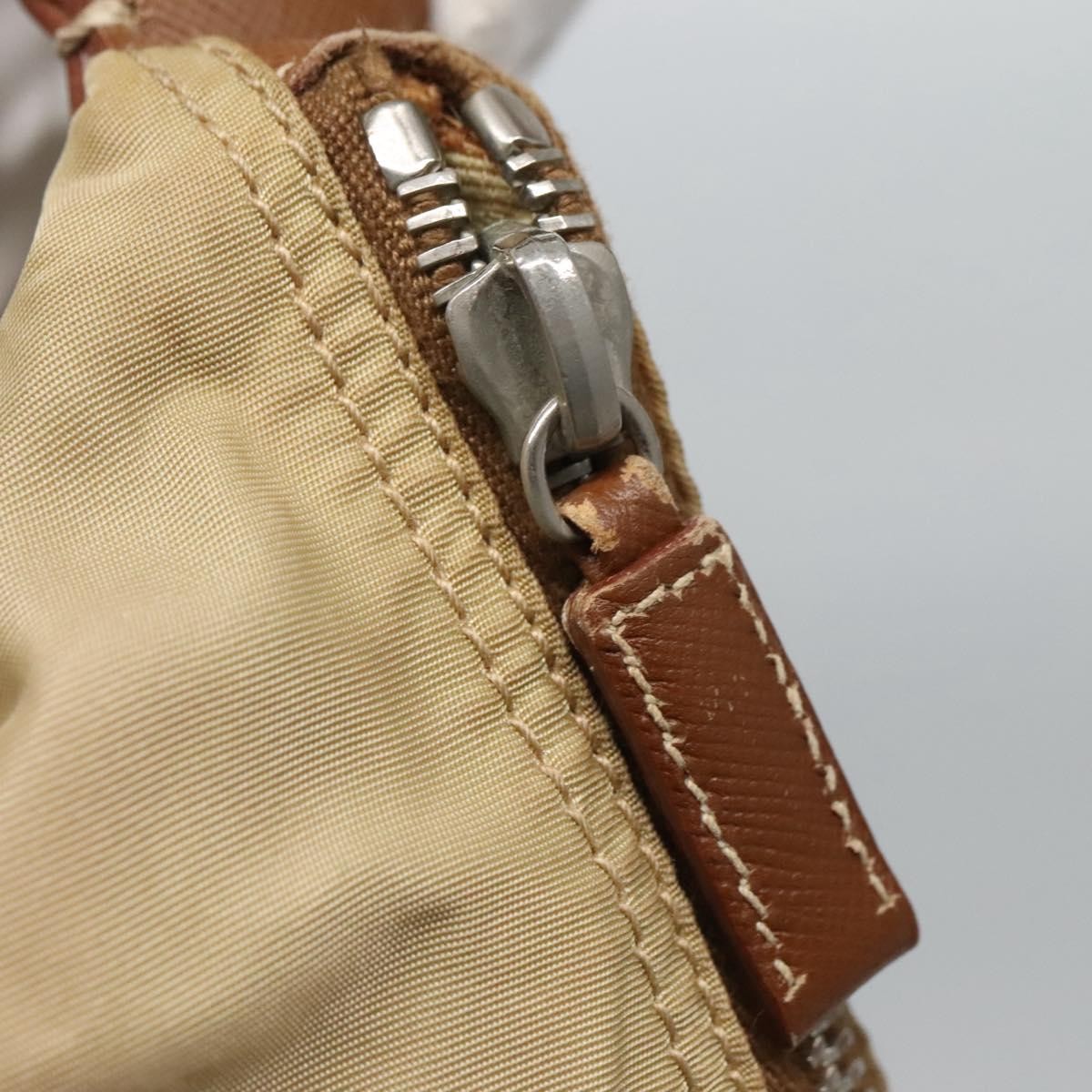 Prada PRADA Shoulder Bag Nylon Beige Silver Authentic 120393