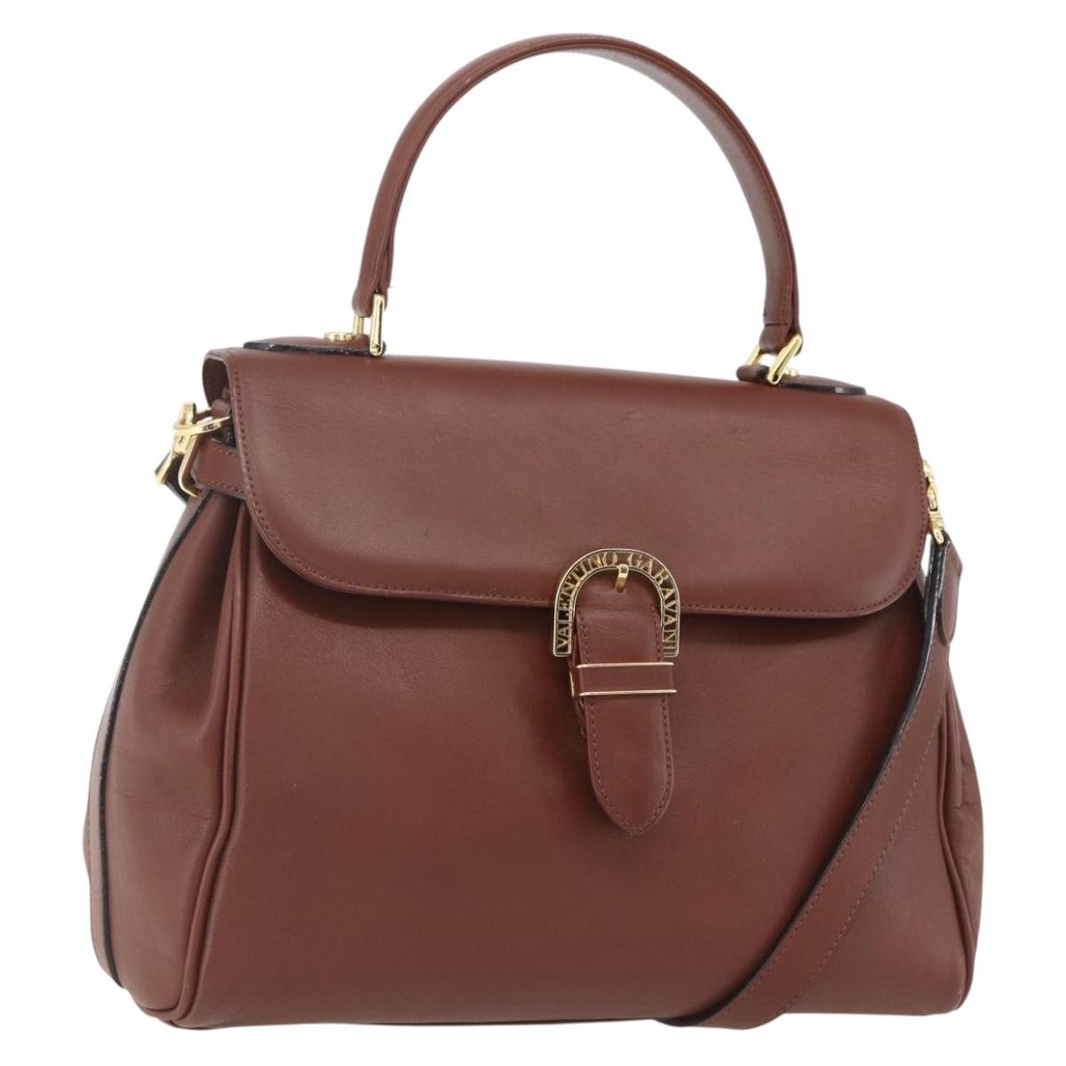 Valentino VALENTINO Hand Bag Leather 2way Brown Gold Authentic hk3311