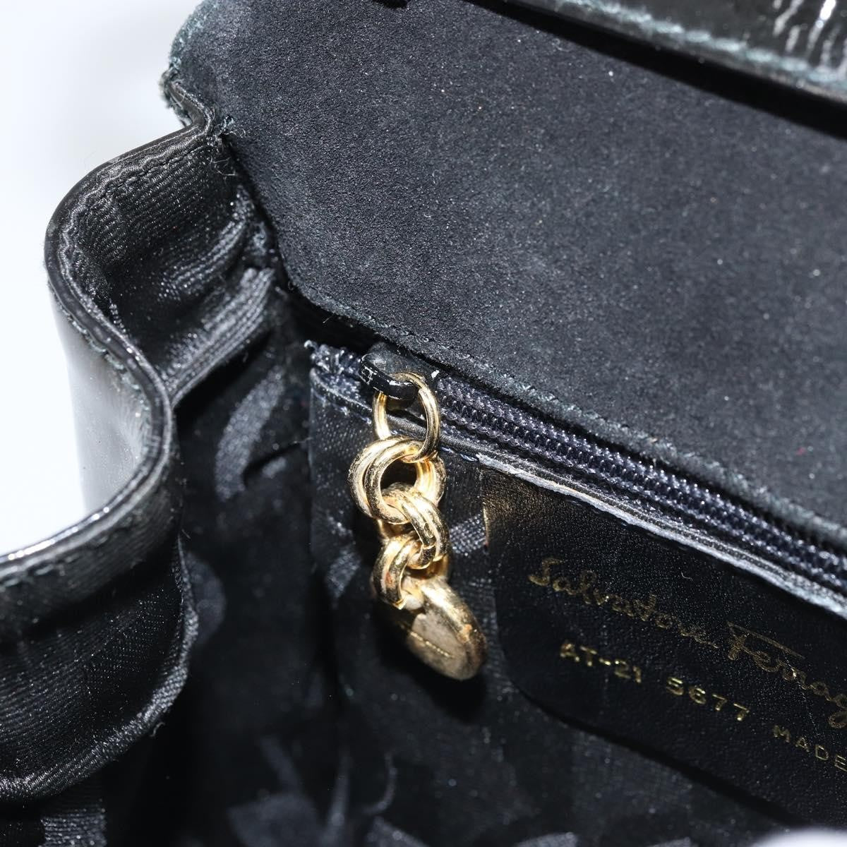 Salvatore Ferragamo Salvatore Ferragamo Vala Hand Bag Patent leather 2way Black Gold Authentic LNZ738