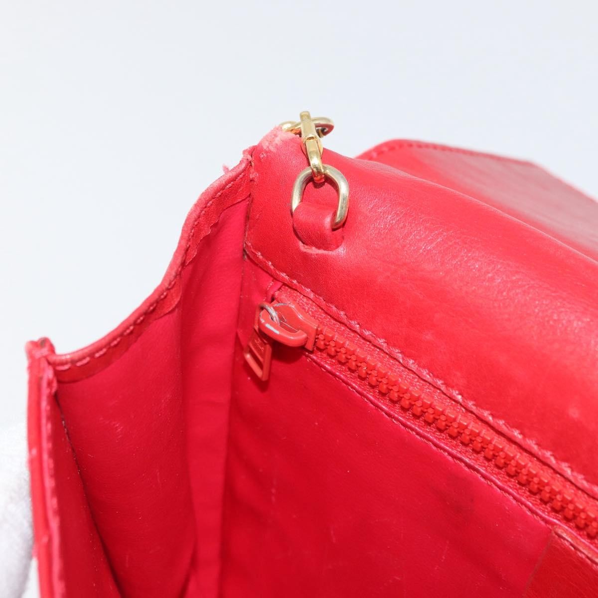 Celine CELINE Chain Shoulder Bag Leather 2way Red Gold Authentic BA13005