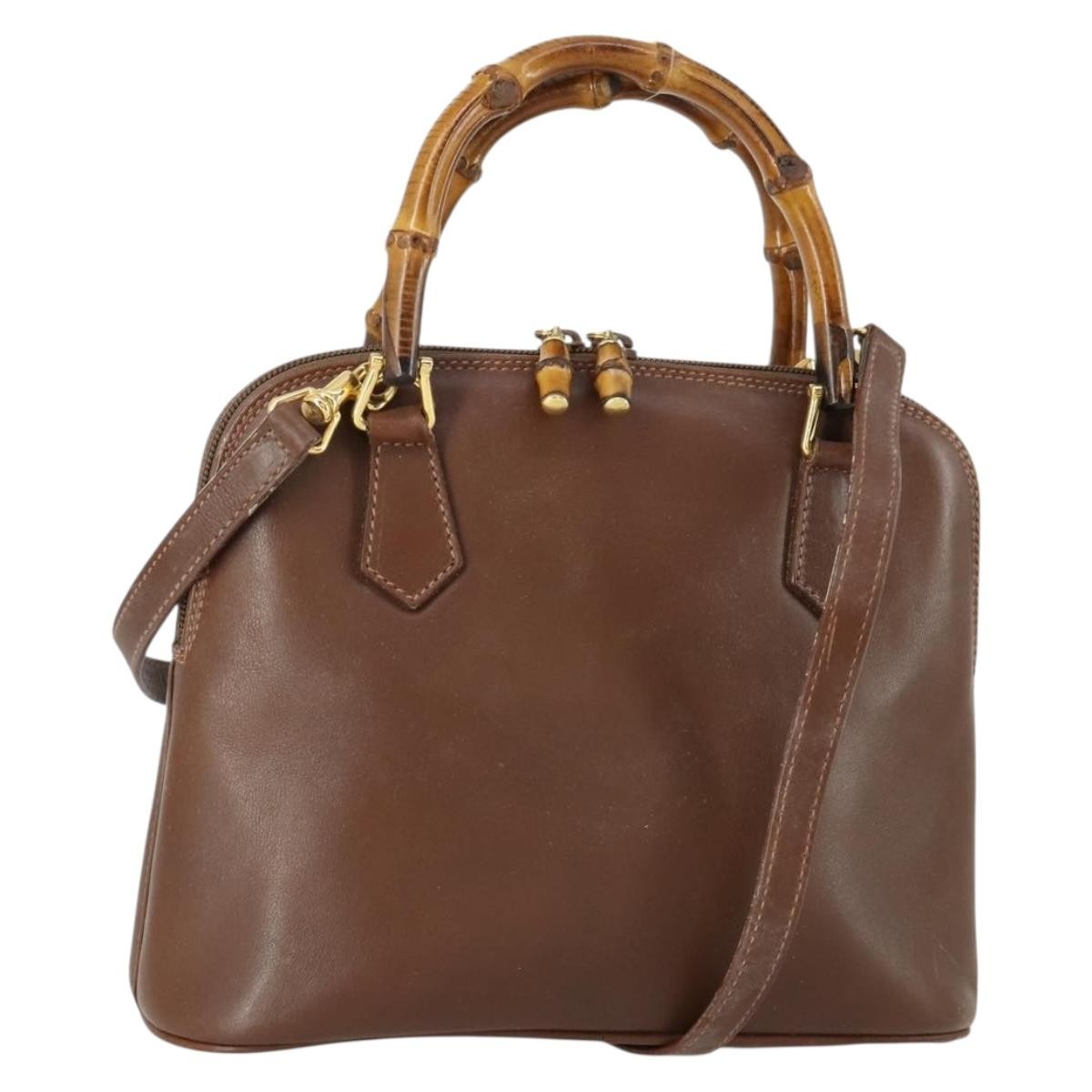 Gucci GUCCI Bamboo Hand Bag Leather 2way Brown Gold 000 2865 0290 Authentic 151596