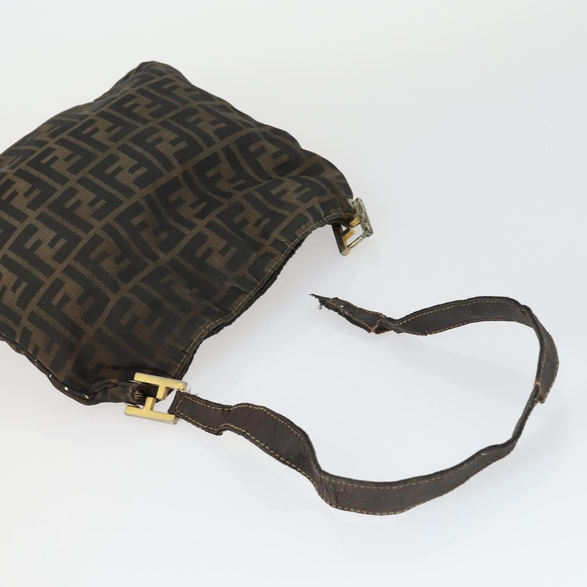 Fendi FENDI Pecan Canvas Zucca Canvas Hand Bag Leather 3 Set Brown Black Authentic 165122