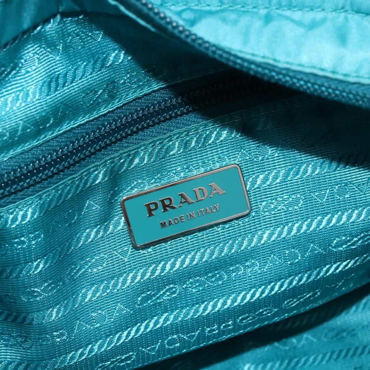 Prada PRADA Hand Bag Nylon 2way Turquoise Blue Silver Authentic gh1880A