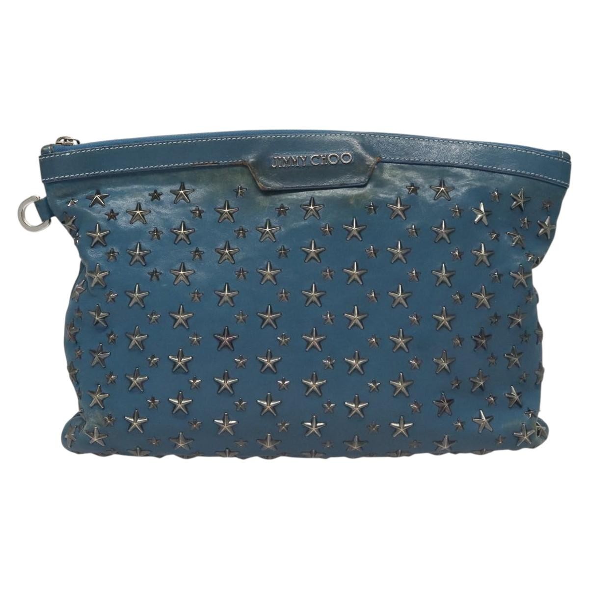 Jimmy Choo Jimmy Choo Studs Clutch Bag Leather Blue Silver Authentic BA2456