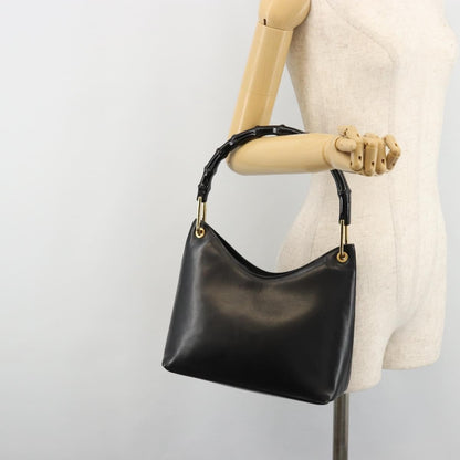 Gucci GUCCI Bamboo Shoulder Bag Leather Black Gold 001 3008 Authentic 182382