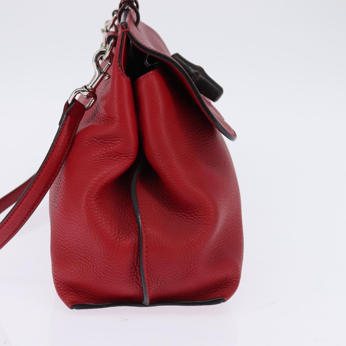 Gucci GUCCI Bamboo Daily Hand Bag Leather 2way Red Silver 392013 Authentic BA6241