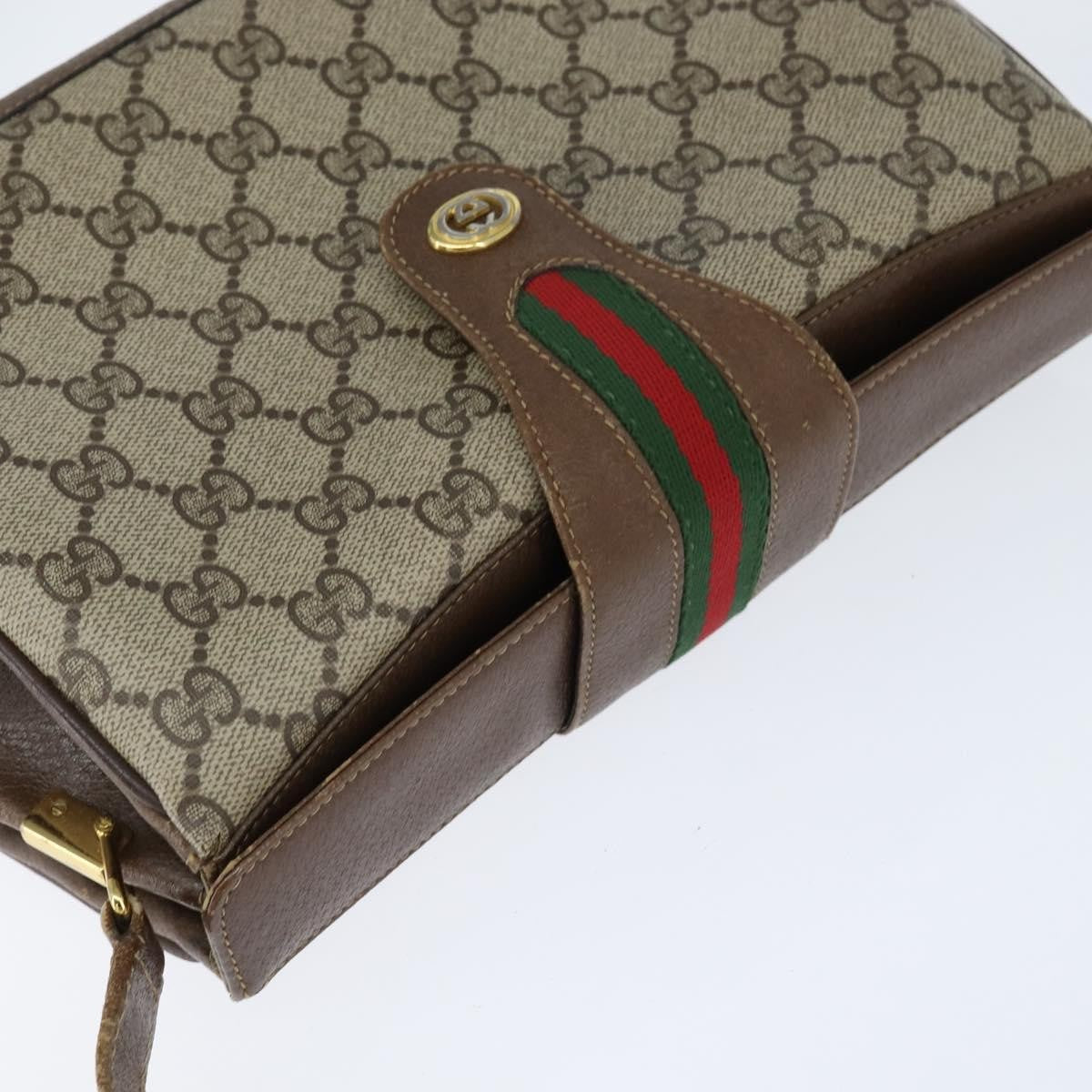 Gucci GUCCI GG Supreme Web Sherry Line Bag PVC Beige Gold 116 02 076 Authentic 148812