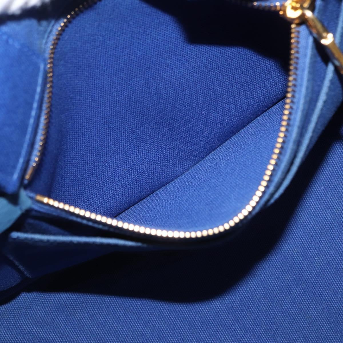 Prada PRADA Canapa MM Hand Bag Canvas Blue Gold Authentic 162140
