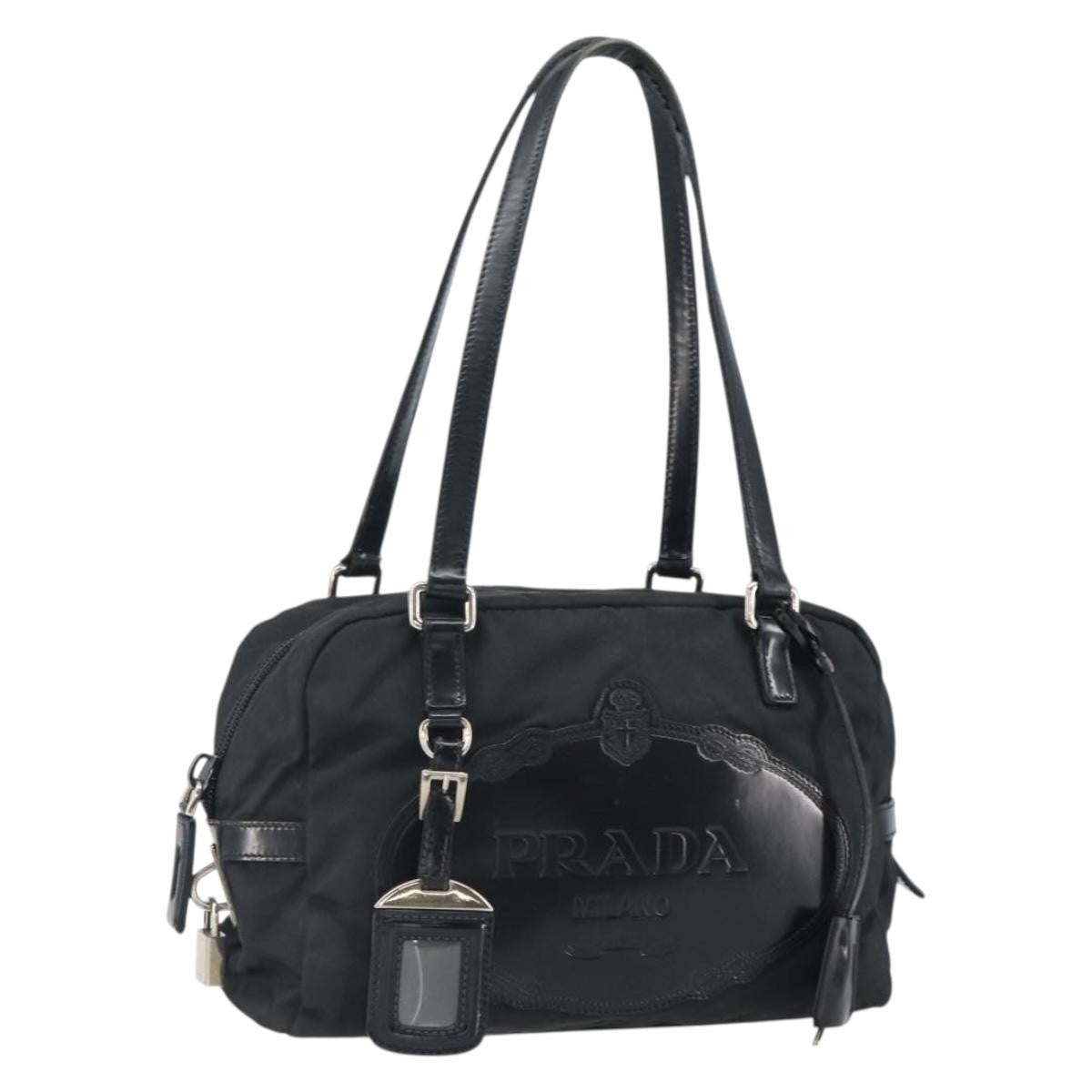 Prada PRADA Hand Bag Nylon Black Silver Authentic ka1246