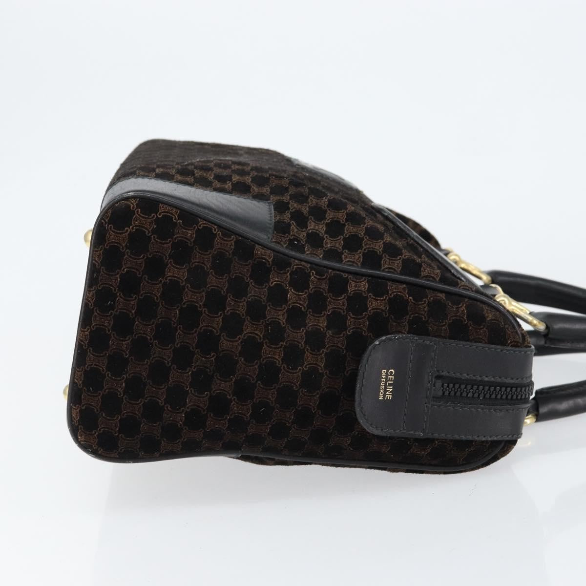 Celine CELINE Macadam Canvas Hand Bag Suede Black Gold Authentic ep11623
