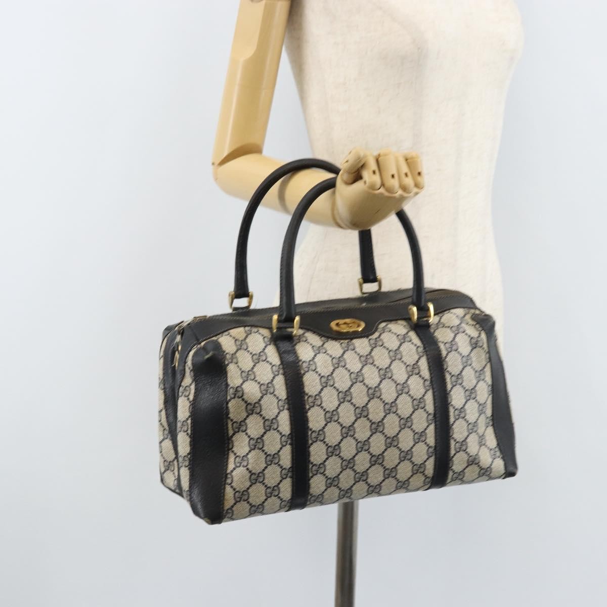 Gucci GUCCI GG Supreme Hand Bag PVC Navy Gold Authentic YKZ165