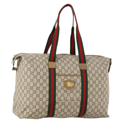 Gucci GUCCI GG Plus Supreme Web Sherry Line Boston Bag PVC Beige Authentic 173664