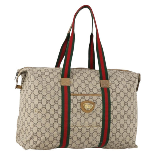 Gucci GUCCI GG Plus Supreme Web Sherry Line Boston Bag PVC Beige Authentic 173664
