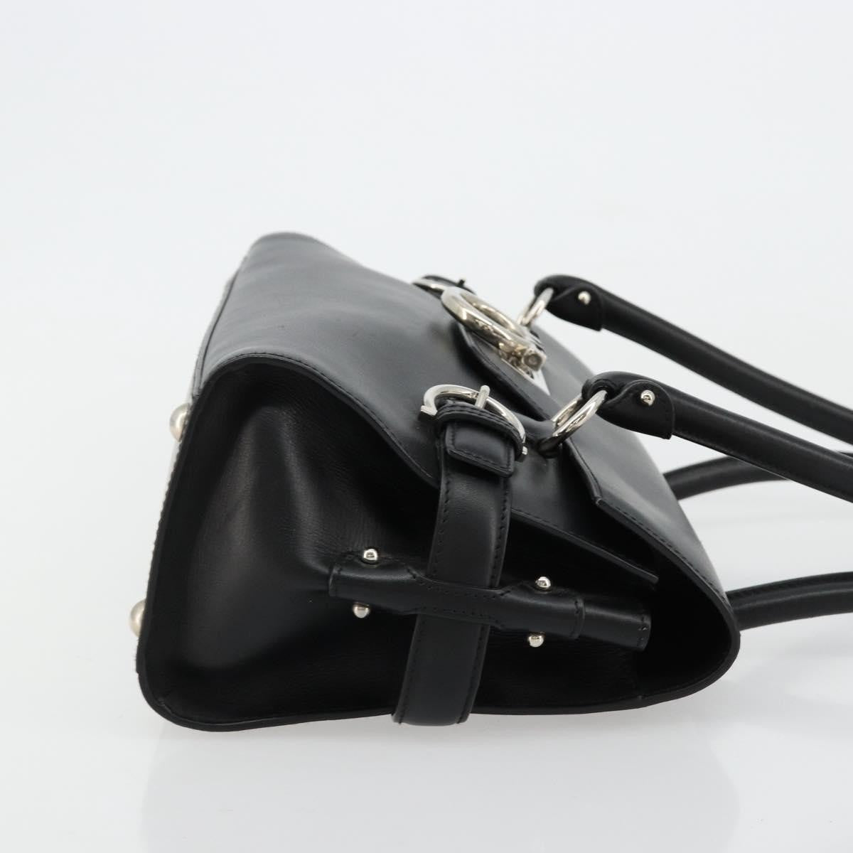 Salvatore Ferragamo Salvatore Ferragamo Gancini Hand Bag Leather Black Silver Authentic 180592