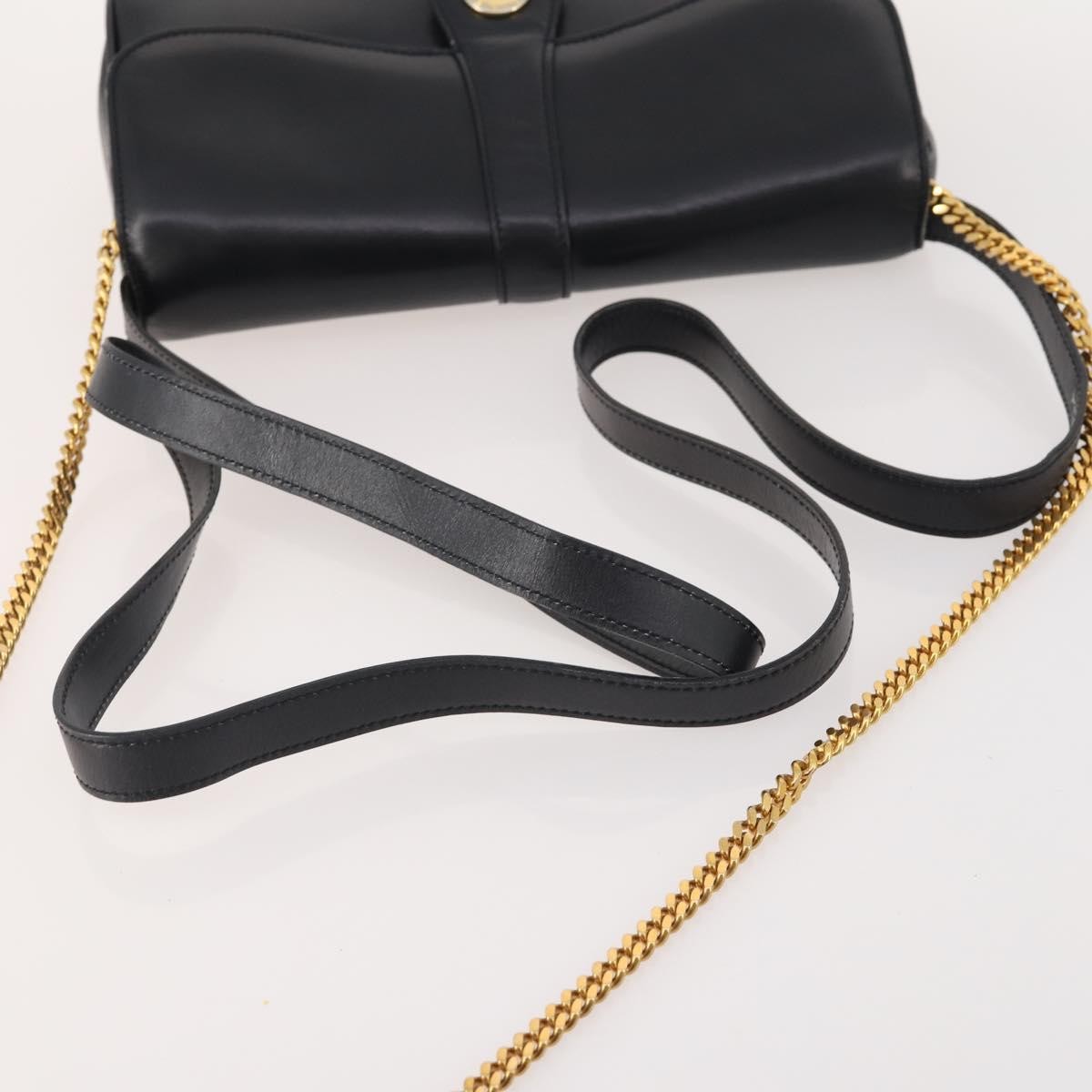 Celine CELINE Chain Shoulder Bag Leather Black Gold Authentic BAZ281