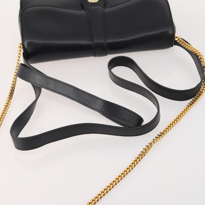 Celine CELINE Chain Shoulder Bag Leather Black Gold Authentic BAZ281