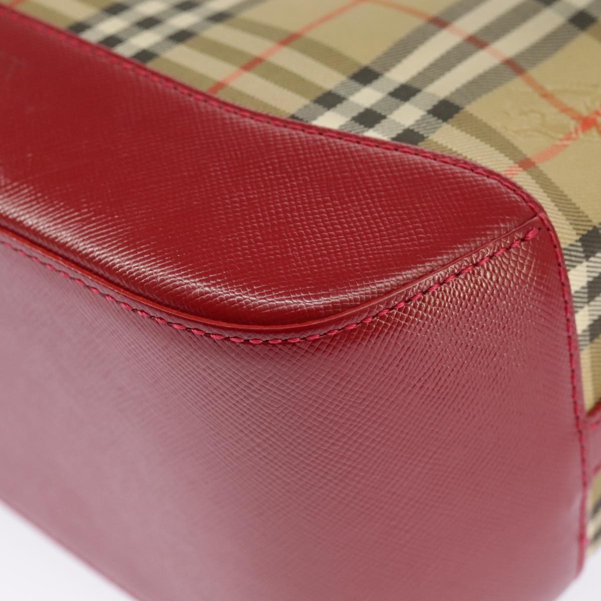 Burberry BURBERRY Nova Check Shoulder Bag Canvas Leather Beige Gold Red Authentic 98900