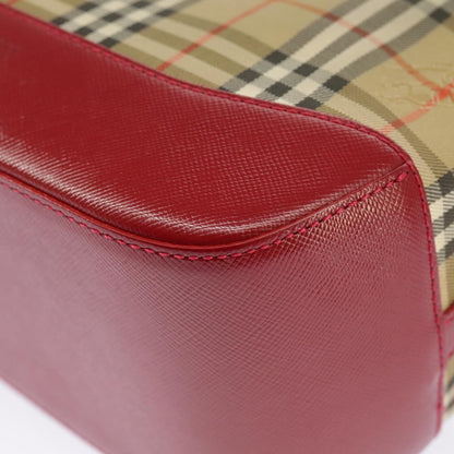 Burberry BURBERRY Nova Check Shoulder Bag Canvas Leather Beige Gold Red Authentic 98900