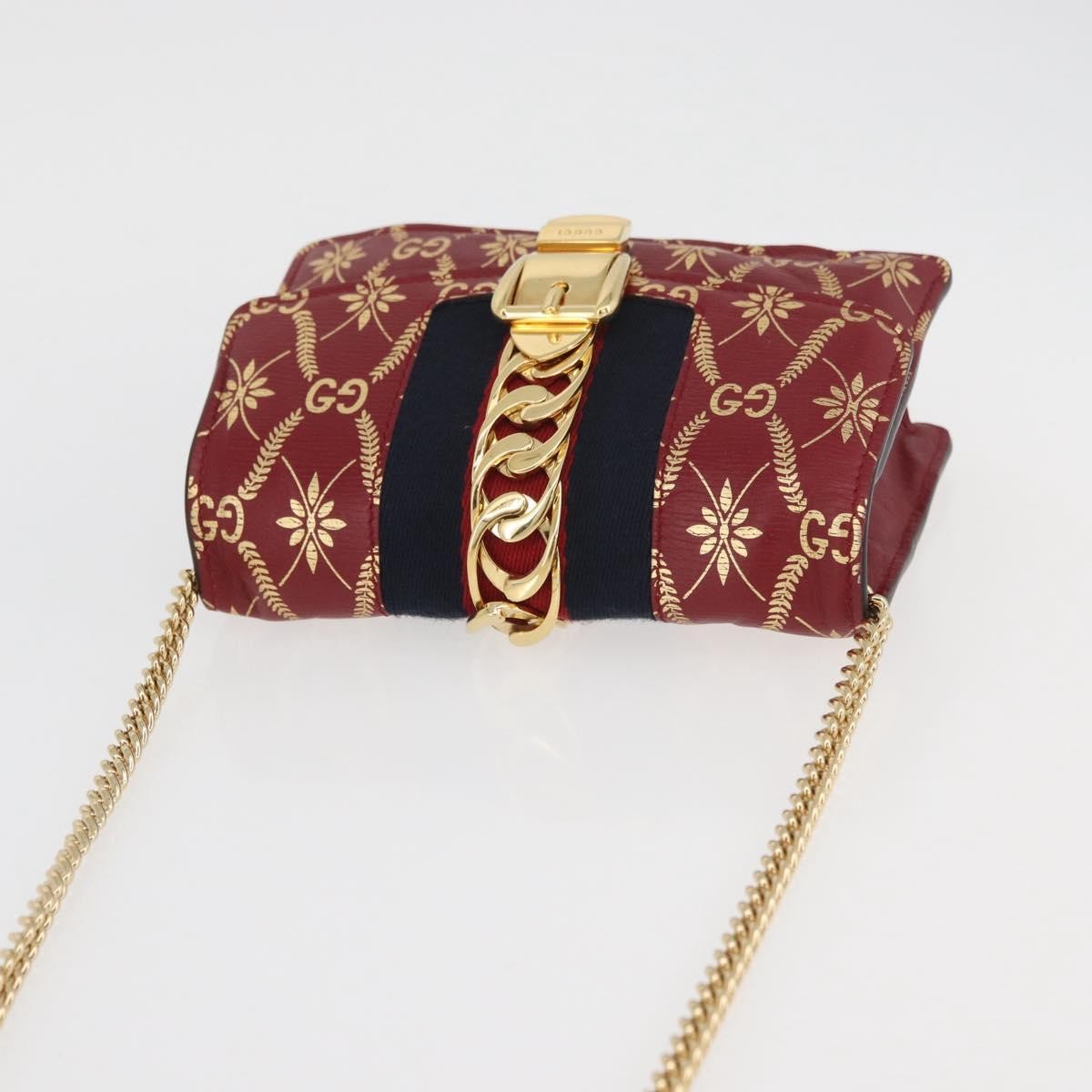 Gucci GUCCI GG Canvas Sylvie Sherry Line Chain Bag Leather Red 494646 Authentic BAZ806A